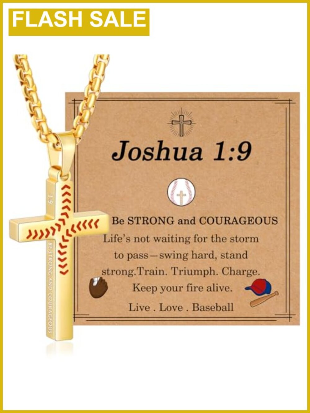 Boys Baseball Cross Necklace Stainless Steel Bible Verse Pendant